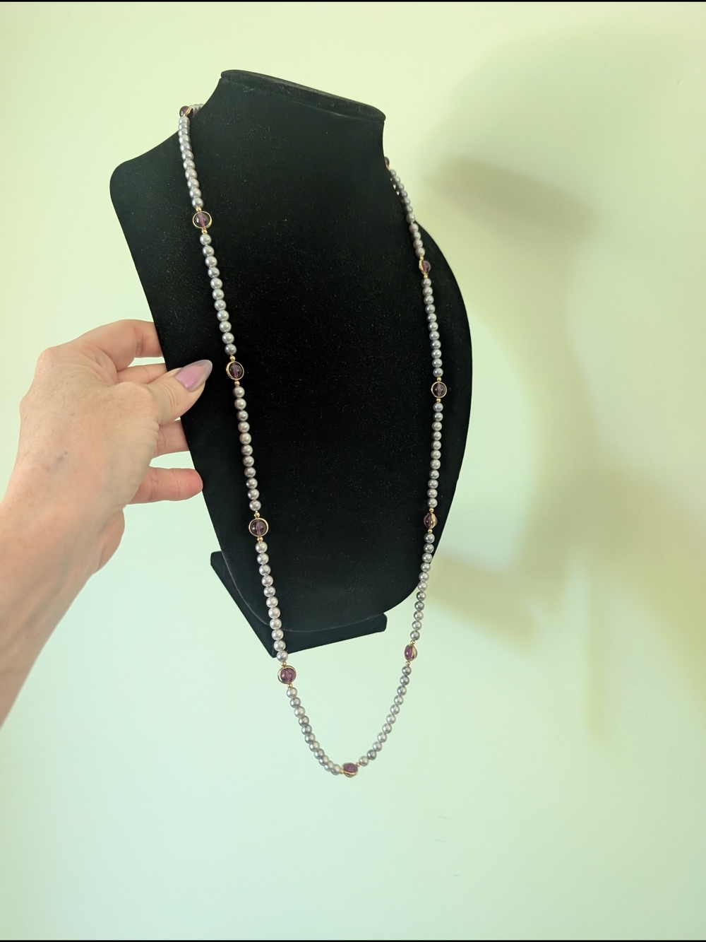 Classic Pearl and Garnet Station Necklace - Women's Jewelry - Picture 7 of 10